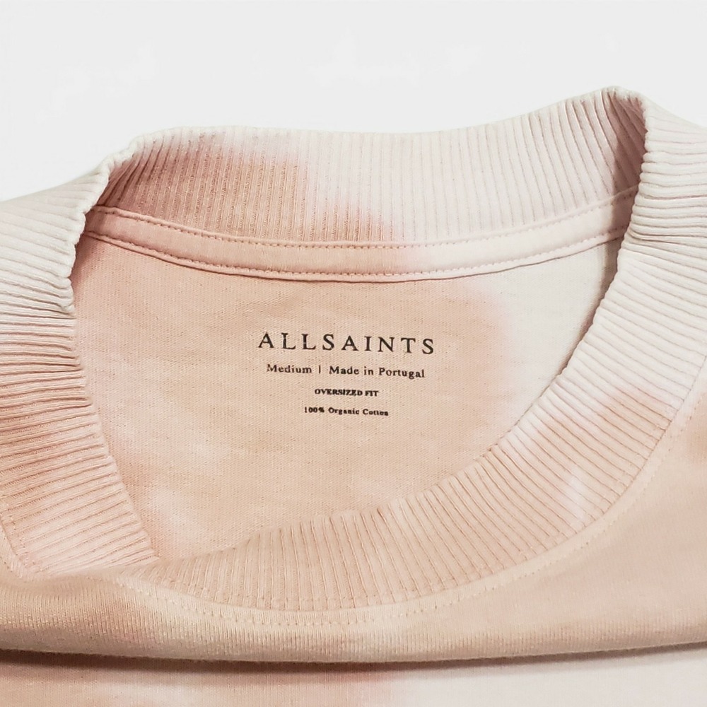 AllSaints Mens Kura Tie Dye Oversized T-Shirt Ceramic Pink Organic Cotton Medium - Picture 4 of 8
